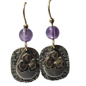 Elegant Amethyst Bronze Dangle Earrings Flower Design Statement Fashion Jewelry